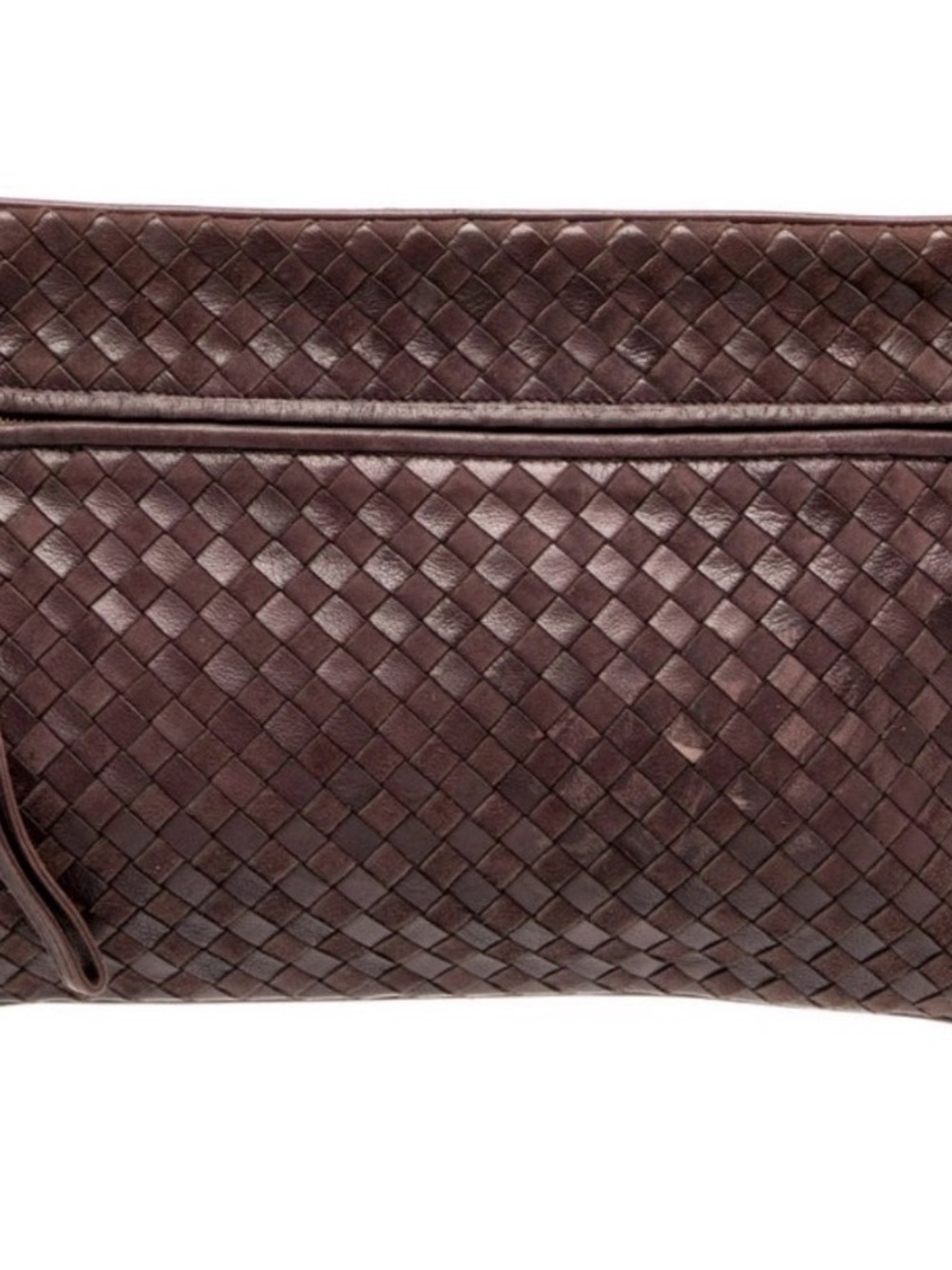 Bottega Veneta Woven Leather Clutch in Dark Brown